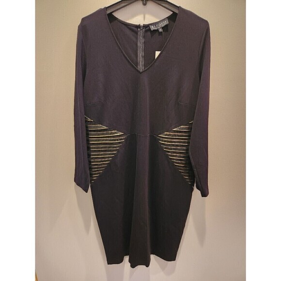 Eloquii Black Dress Gold Zipper Accents at sides for slimming effect long Sleeve - Picture 1 of 9